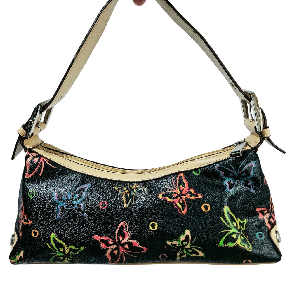 XOXO Black Neon Butterfly Baguette Shoulder Bag Small Y2K Retro Festival Indie